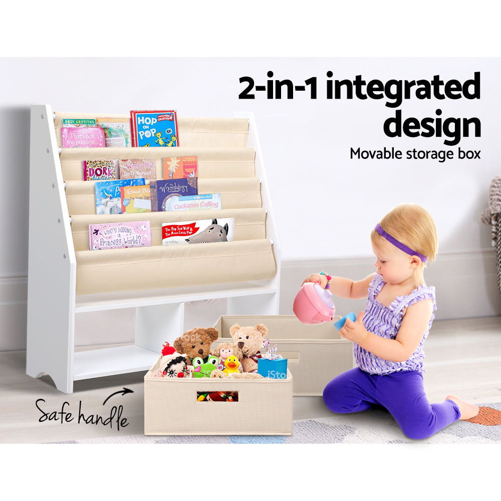 Keezi 4 Tiers Kids Bookshelf Magazine Rack Children Bookcase Organiser Drawer - TRENDZ