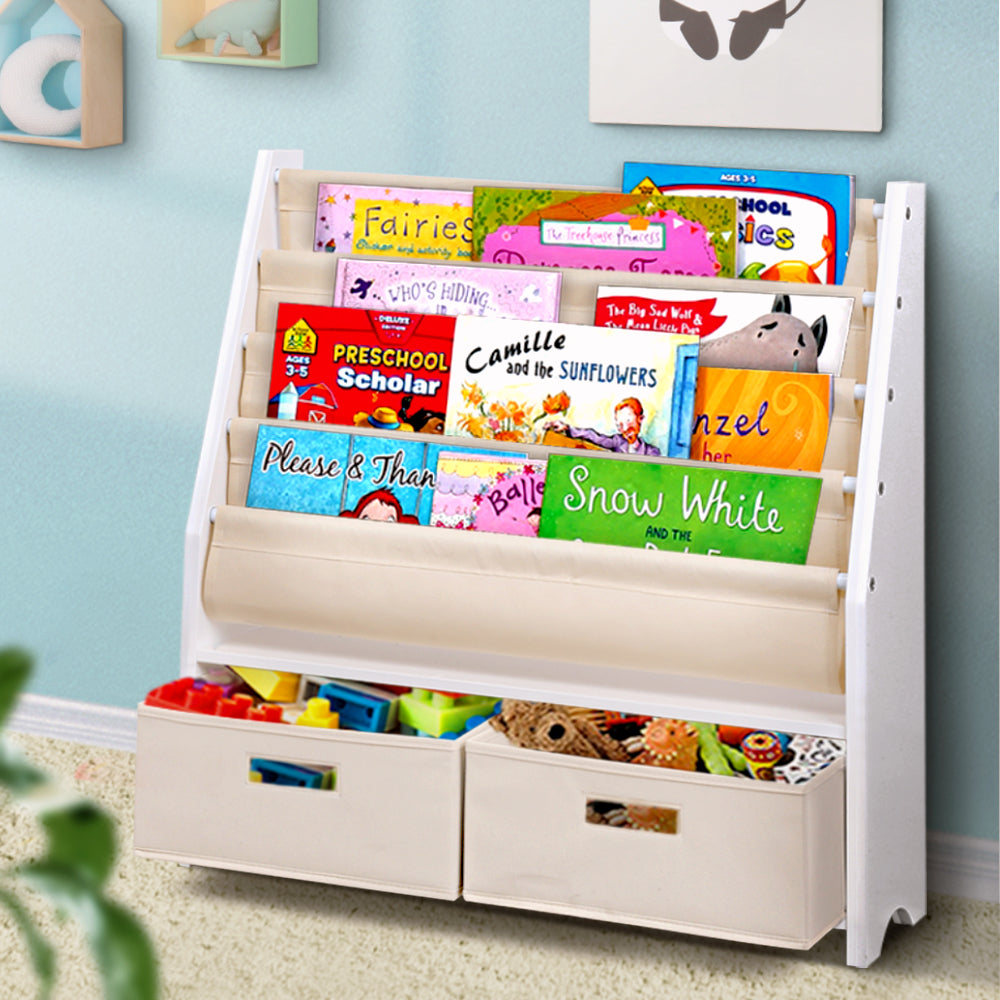 Keezi 4 Tiers Kids Bookshelf Magazine Rack Children Bookcase Organiser Drawer - TRENDZ