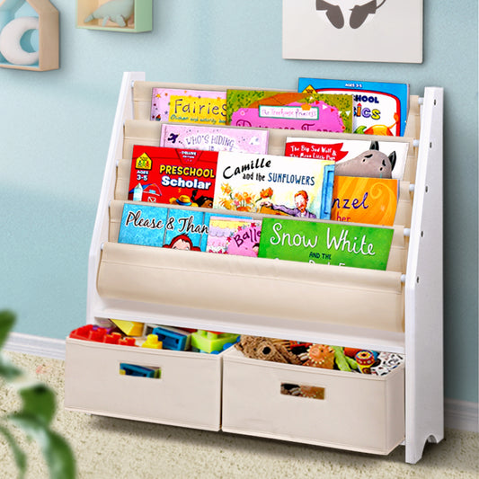 Keezi 4 Tiers Kids Bookshelf Magazine Rack Children Bookcase Organiser Drawer - TRENDZ