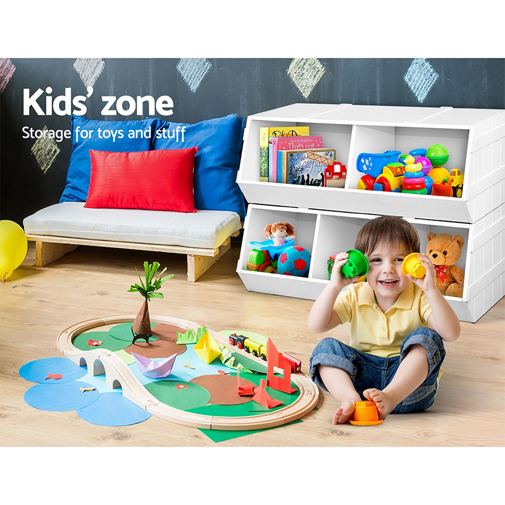 Keezi Kids Toy Box Bookshelf Storage Bookcase Organiser Display Stackable - TRENDZ