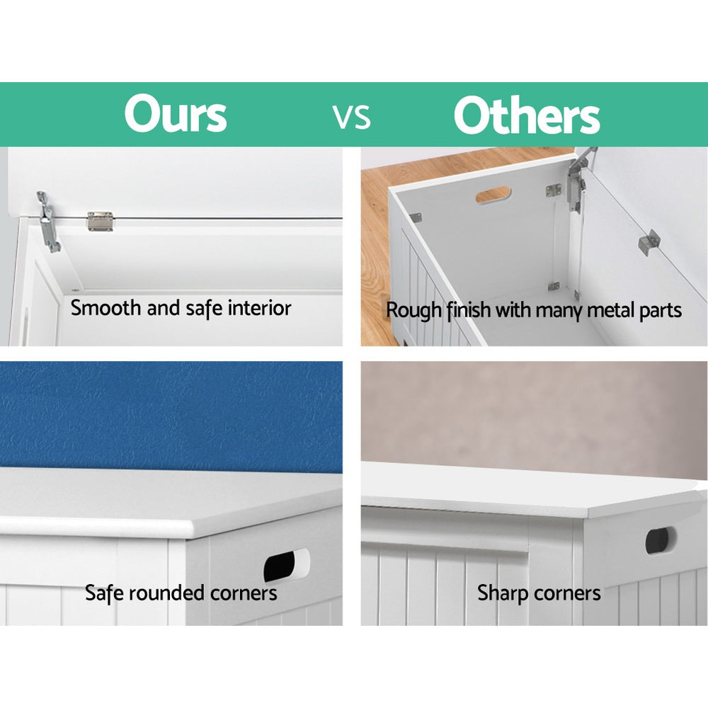 Keezi Kids Toy Box Chest Storage Blanket Children Clothes Room Organiser White - TRENDZ