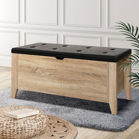 Artiss Storage Ottoman Blanket Box Leather Oak - TRENDZ