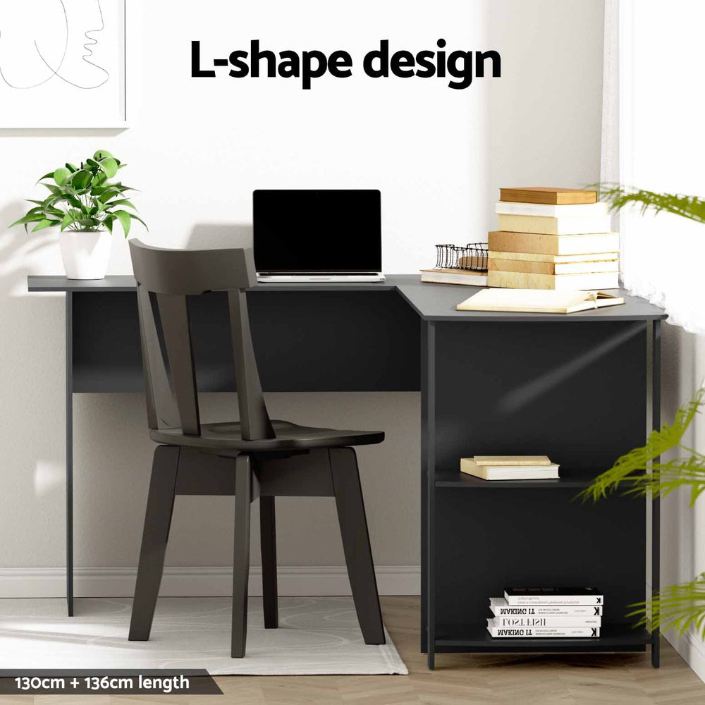 Artiss Computer Desk Shelf L-Shape Black 136CM - TRENDZ