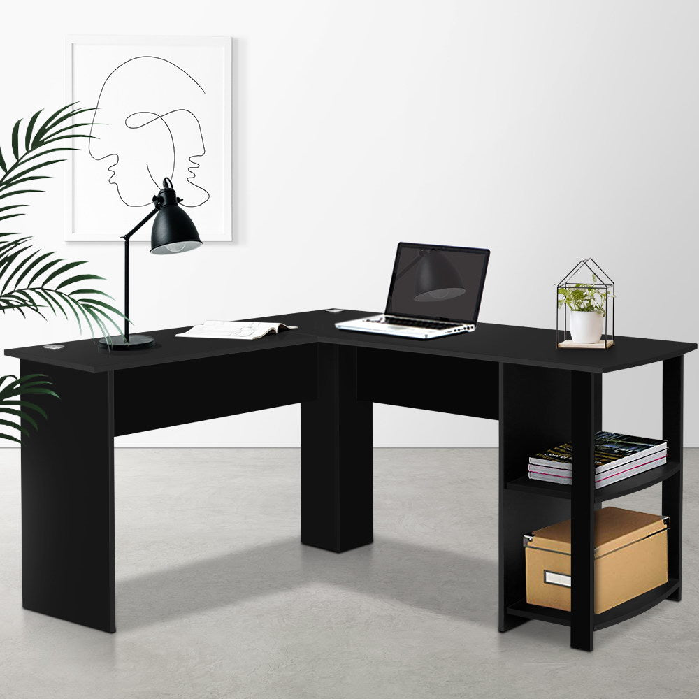 Artiss Computer Desk Shelf L-Shape Black 136CM - TRENDZ