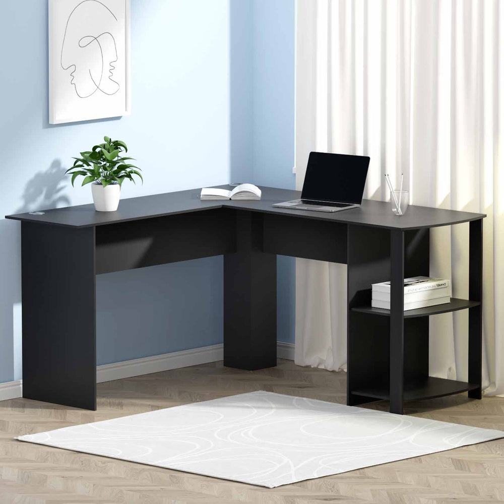 Artiss Computer Desk Shelf L-Shape Black 136CM - TRENDZ