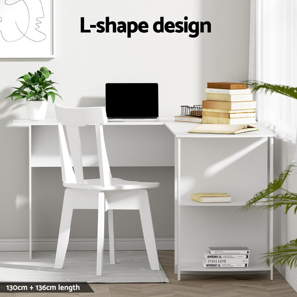 Artiss Computer Desk Shelf L-Shape White 136CM - TRENDZ