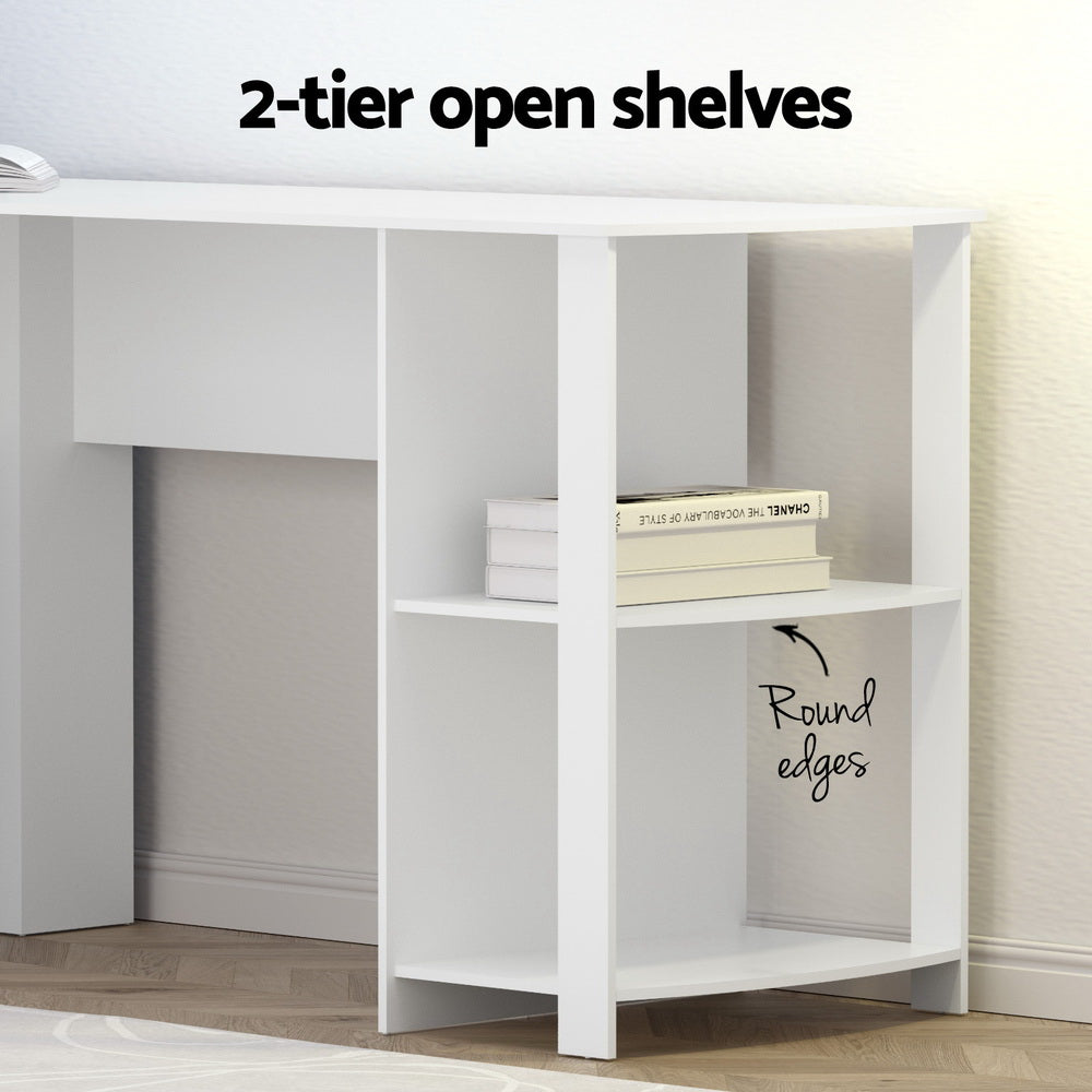 Artiss Computer Desk Shelf L-Shape White 136CM - TRENDZ