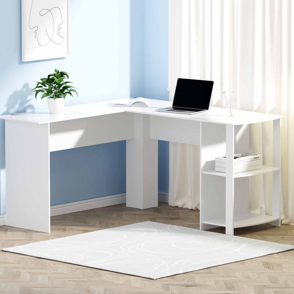 Artiss Computer Desk Shelf L-Shape White 136CM - TRENDZ