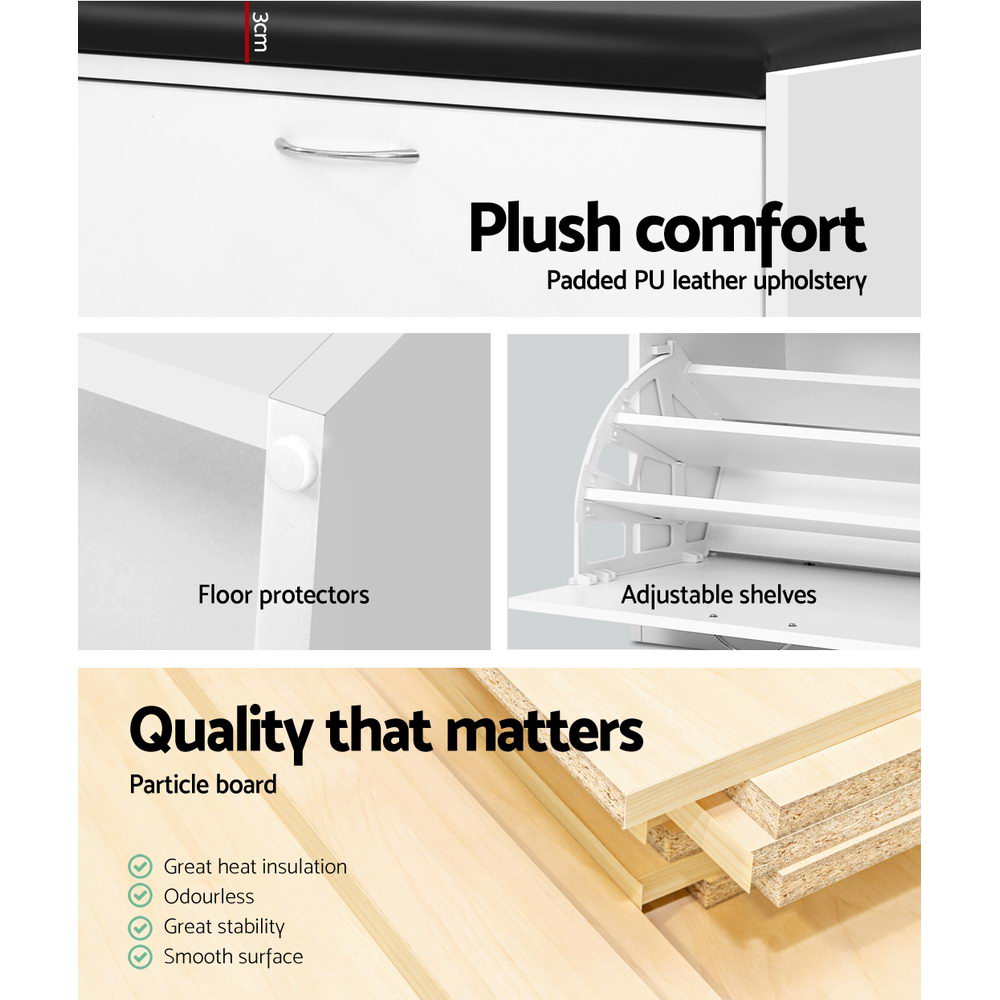 Artiss Shoe Rack Cabinet Bench 15 Pairs White Kyla - TRENDZ