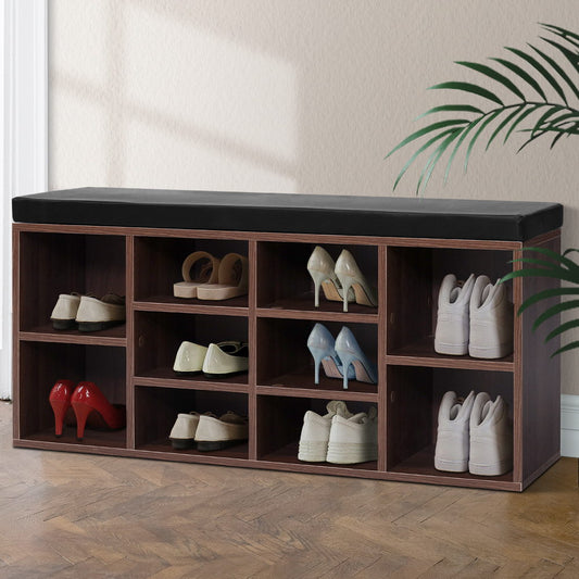 Artiss Shoe Rack Cabinet Bench 10 Cubes - Walnut - TRENDZ