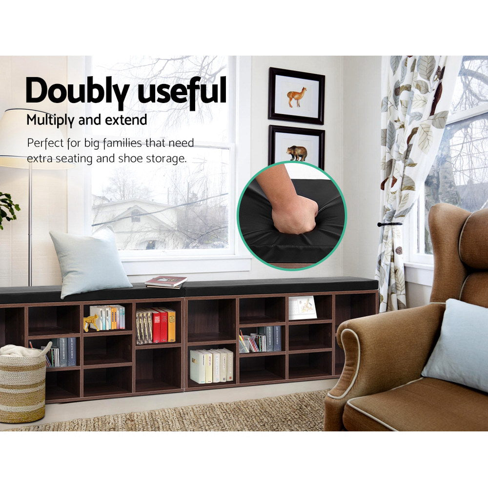 Artiss Shoe Rack Cabinet Bench 10 Cubes - Walnut - TRENDZ