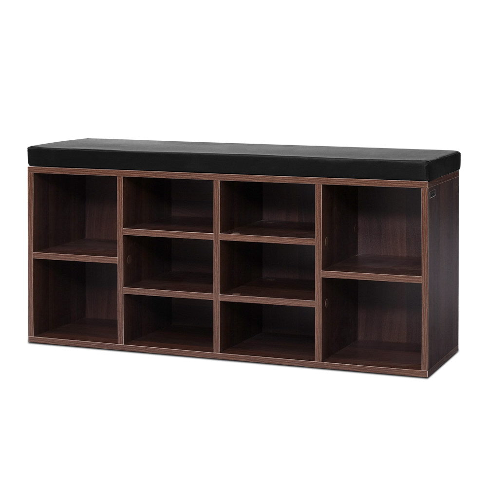 Artiss Shoe Rack Cabinet Bench 10 Cubes - Walnut - TRENDZ