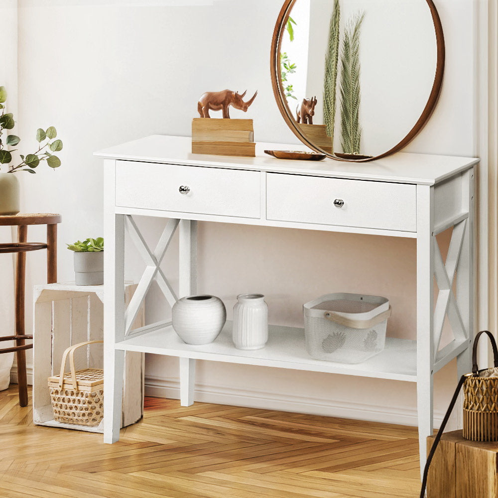 Artiss Console Table 2 Drawers 100CM White Chole - TRENDZ