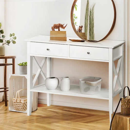 Artiss Console Table 2 Drawers 100CM White Chole - TRENDZ