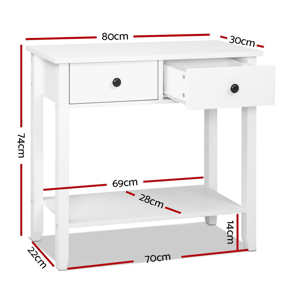 Artiss Console Table 2 Drawers 80CM White Chole - TRENDZ