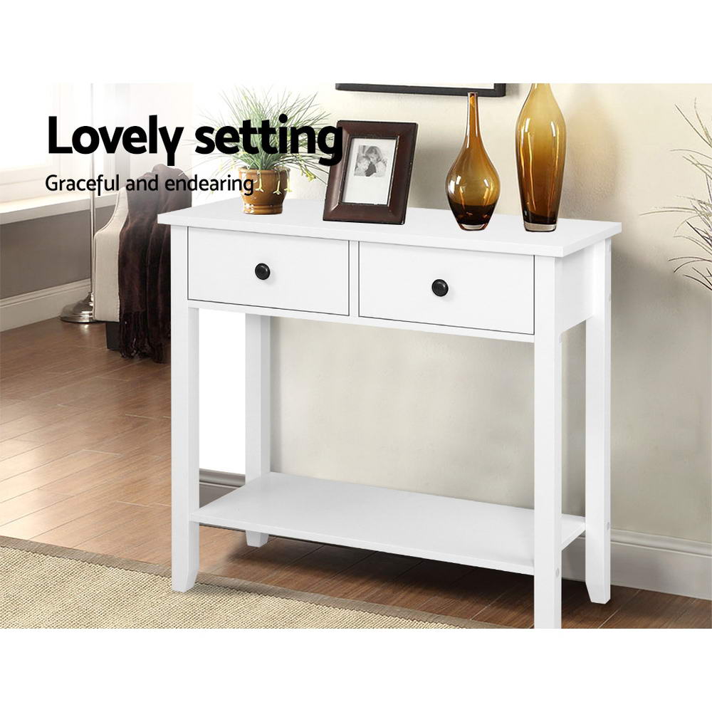 Artiss Console Table 2 Drawers 80CM White Chole - TRENDZ