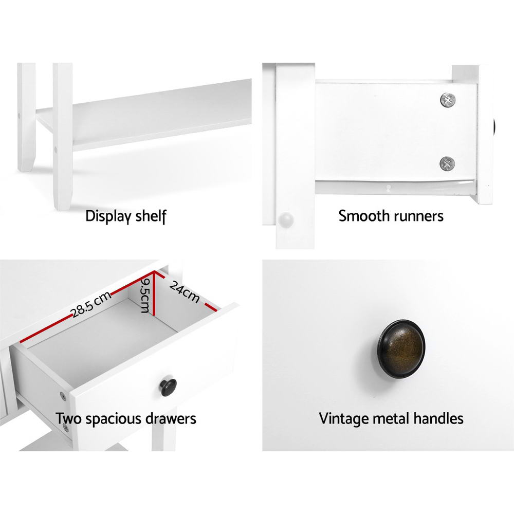 Artiss Console Table 2 Drawers 80CM White Chole - TRENDZ