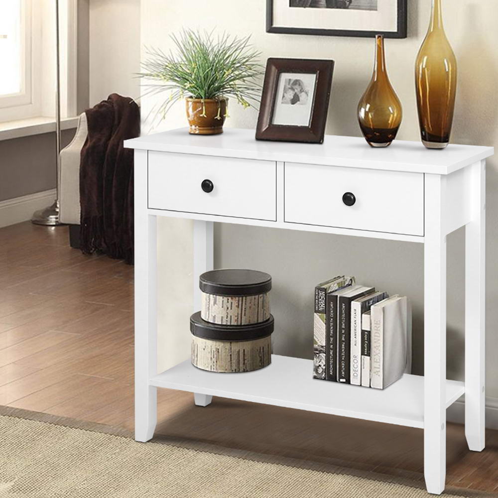Artiss Console Table 2 Drawers 80CM White Chole - TRENDZ