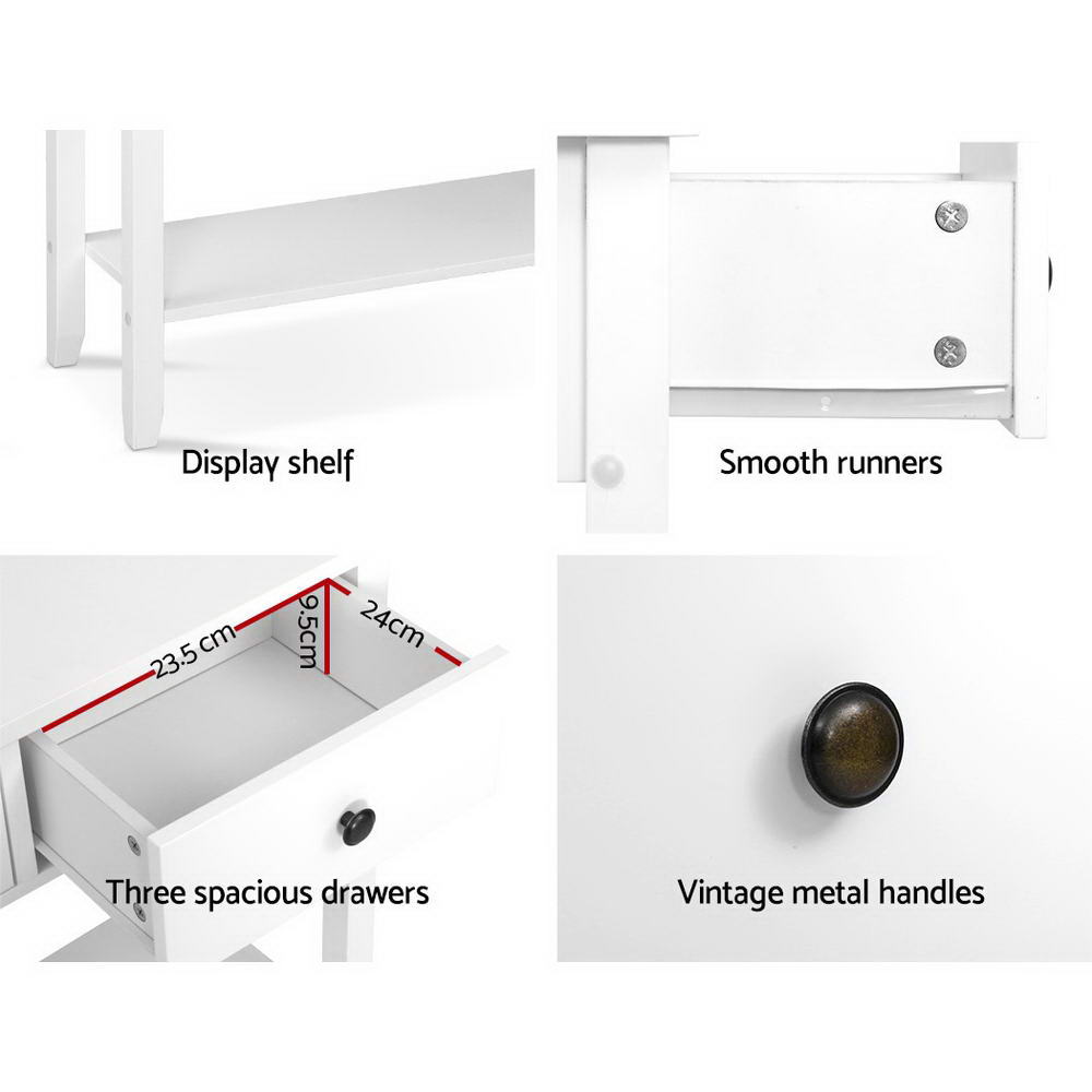 Artiss Console Table 3 Drawers 100CM White Chole - TRENDZ