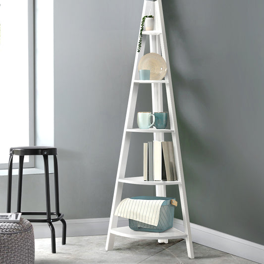 Artiss Bookshelf Corner Shelf 5 Tiers - CANE White - TRENDZ