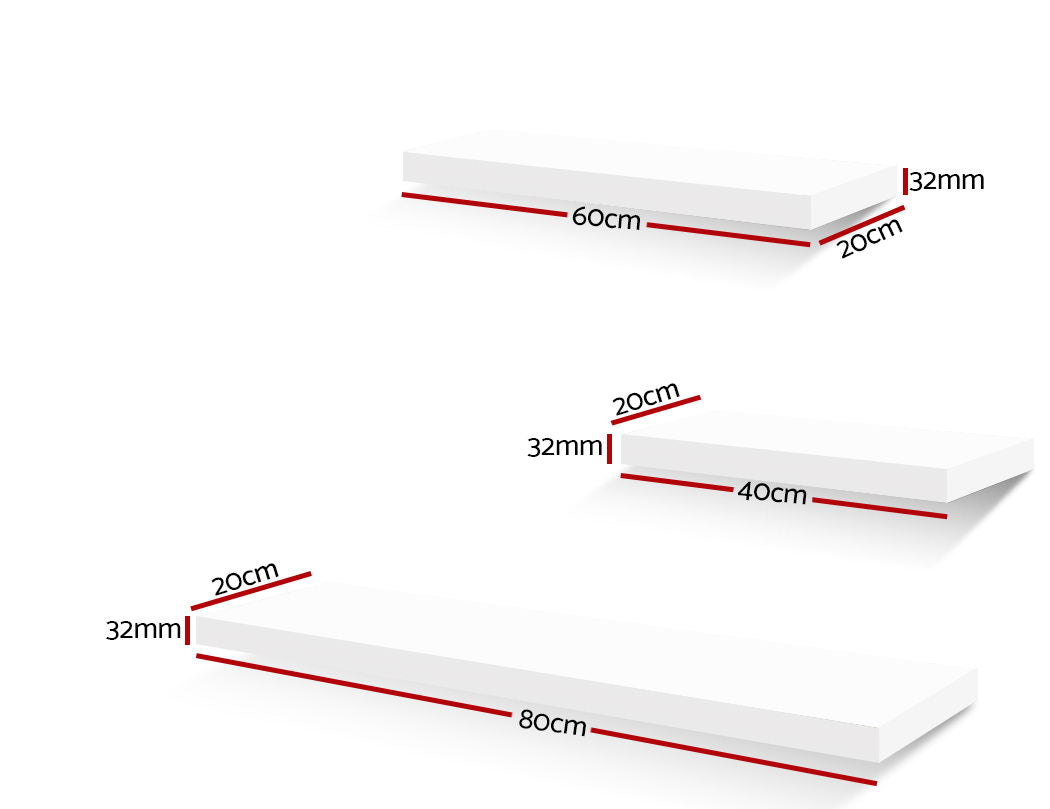 Artiss Floating Wall Shelf Set of 3 White - TRENDZ