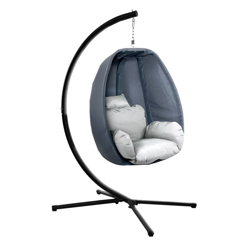 Gardeon Outdoor Egg Swing Chair Patio Furniture Pod Stand Canopy Foldable Grey - TRENDZ