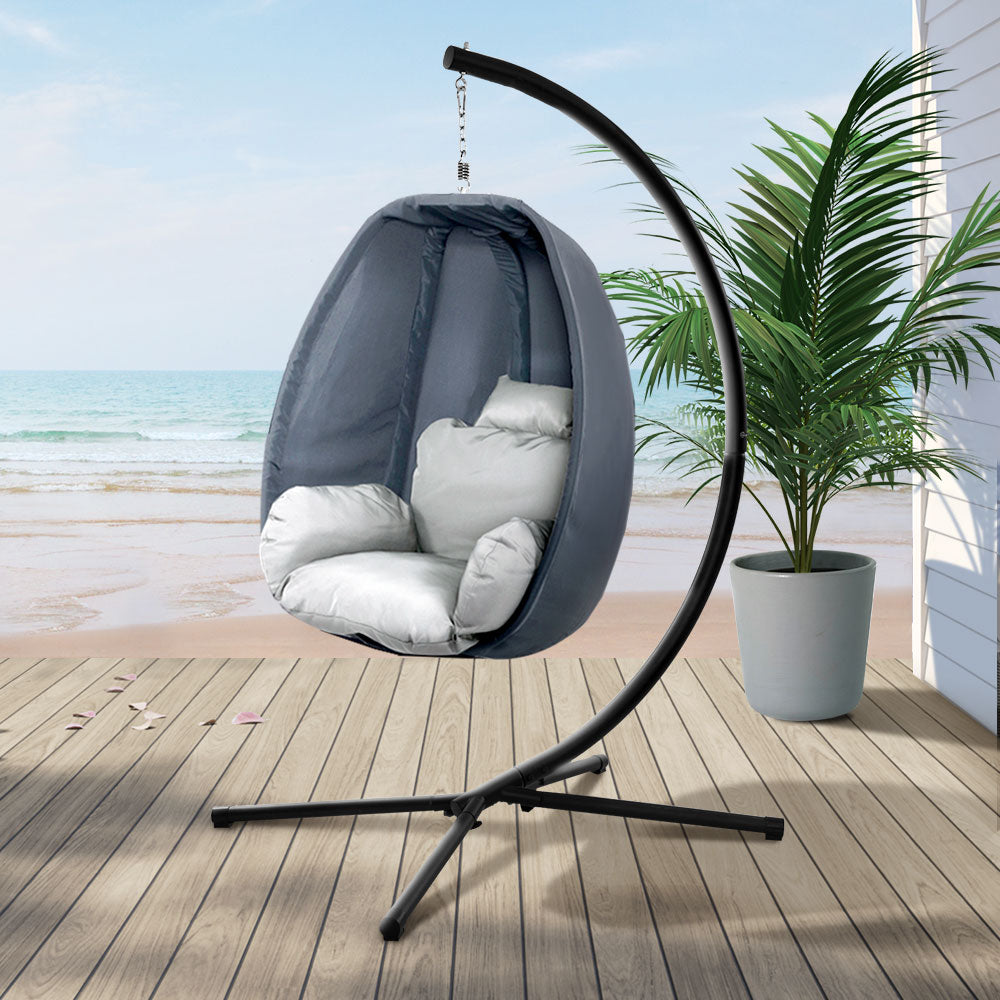 Gardeon Outdoor Egg Swing Chair Patio Furniture Pod Stand Canopy Foldable Grey - TRENDZ