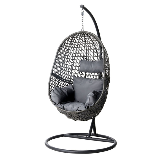 Gardeon Outdoor Egg Swing Chair Wicker Rattan Furniture Pod Stand Cushion Black - TRENDZ