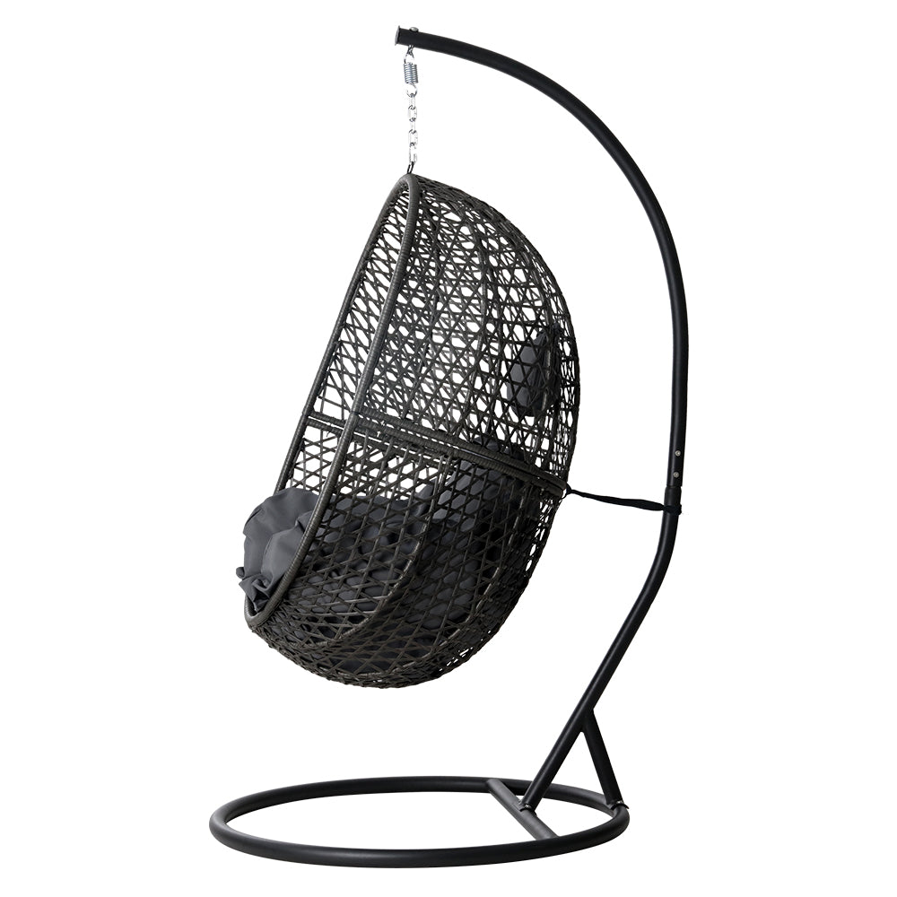 Gardeon Outdoor Egg Swing Chair Wicker Rattan Furniture Pod Stand Cushion Black - TRENDZ