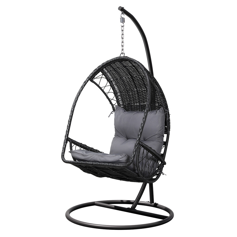 Gardeon Outdoor Egg Swing Chair Wicker Furniture Pod Stand Armrest Black - TRENDZ