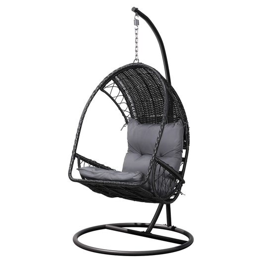 Gardeon Outdoor Egg Swing Chair Wicker Furniture Pod Stand Armrest Black - TRENDZ