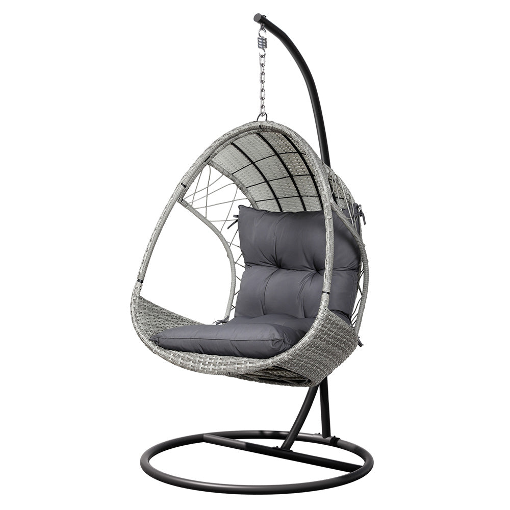Gardeon Outdoor Egg Swing Chair Wicker Furniture Pod Stand Armrest Light Grey - TRENDZ
