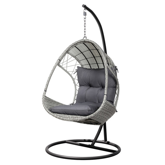 Gardeon Outdoor Egg Swing Chair Wicker Furniture Pod Stand Armrest Light Grey - TRENDZ