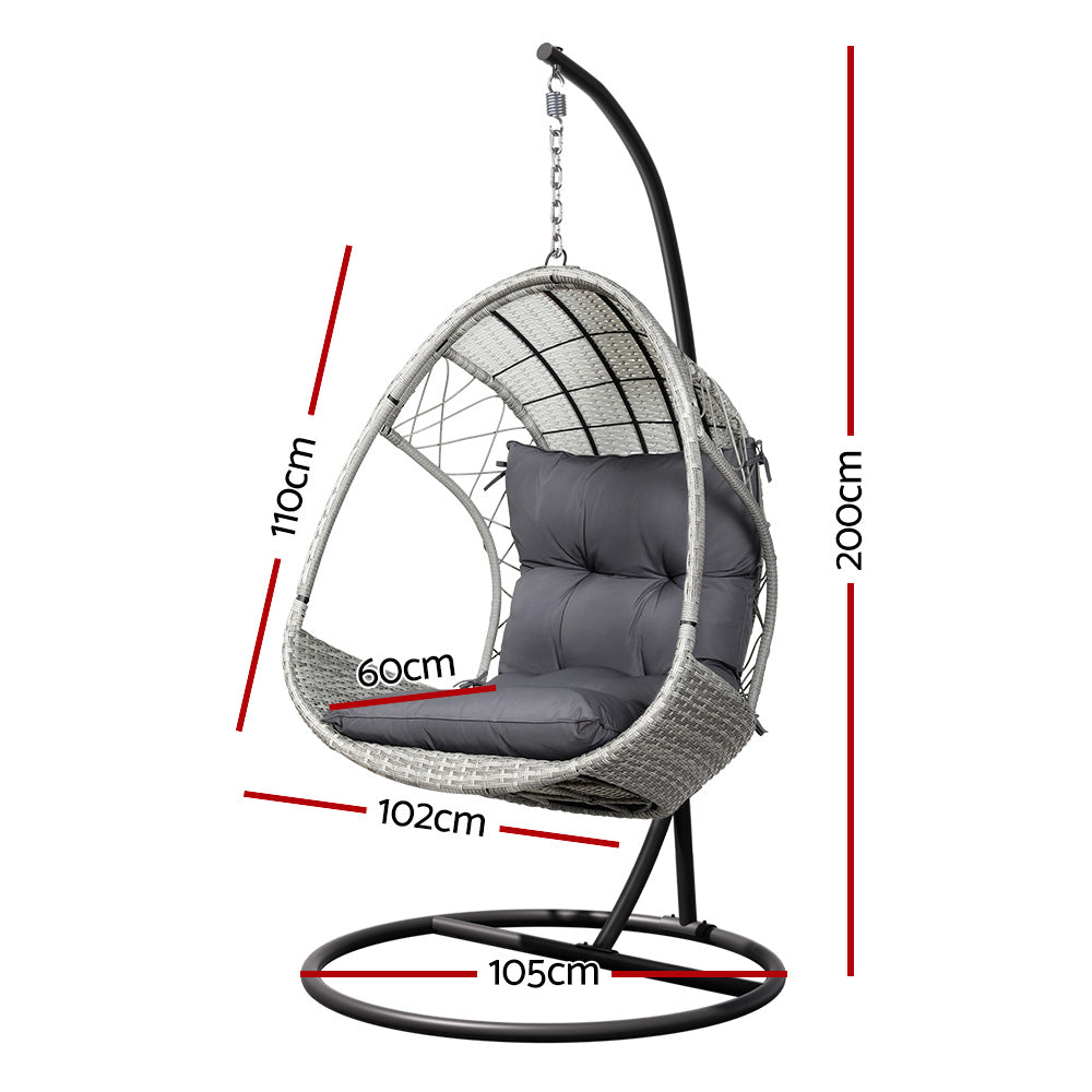 Gardeon Outdoor Egg Swing Chair Wicker Furniture Pod Stand Armrest Light Grey - TRENDZ