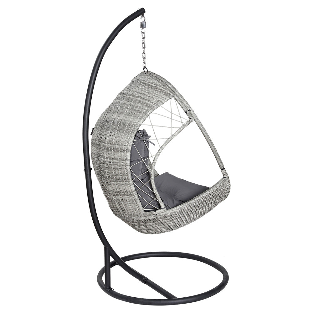Gardeon Outdoor Egg Swing Chair Wicker Furniture Pod Stand Armrest Light Grey - TRENDZ