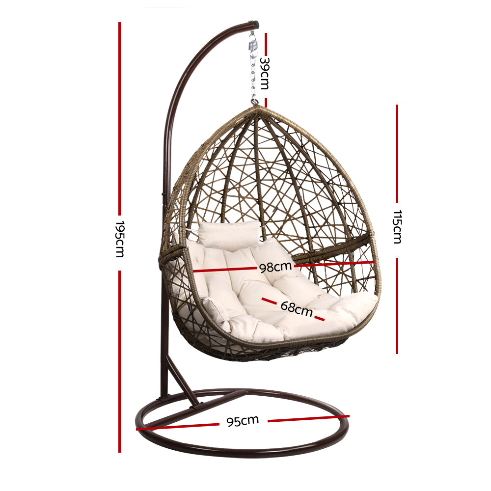 Gardeon Outdoor Egg Swing Chair Wicker Rattan Furniture Pod Stand Cushion Latte - TRENDZ