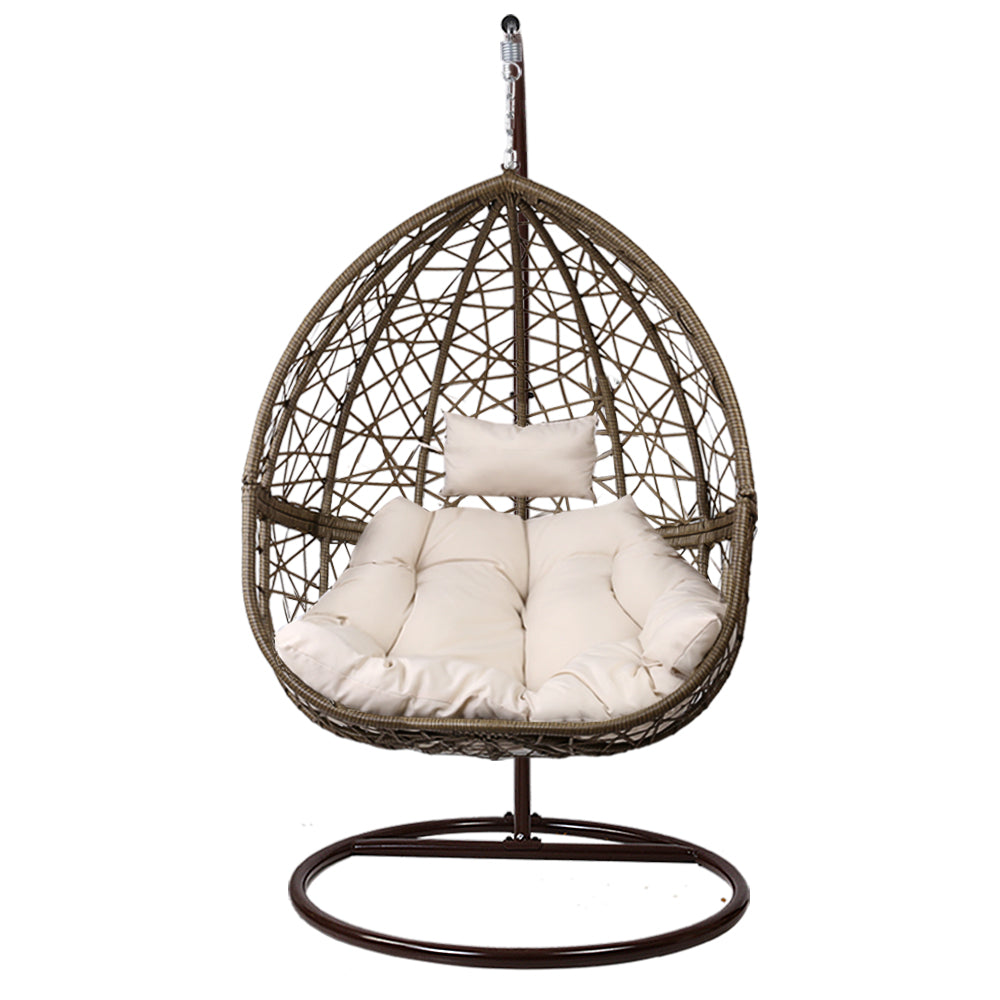 Gardeon Outdoor Egg Swing Chair Wicker Rattan Furniture Pod Stand Cushion Latte - TRENDZ