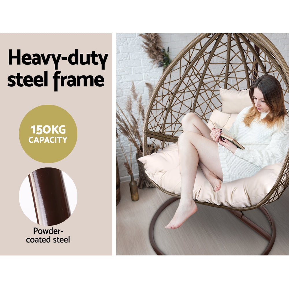 Gardeon Outdoor Egg Swing Chair Wicker Rattan Furniture Pod Stand Cushion Latte - TRENDZ