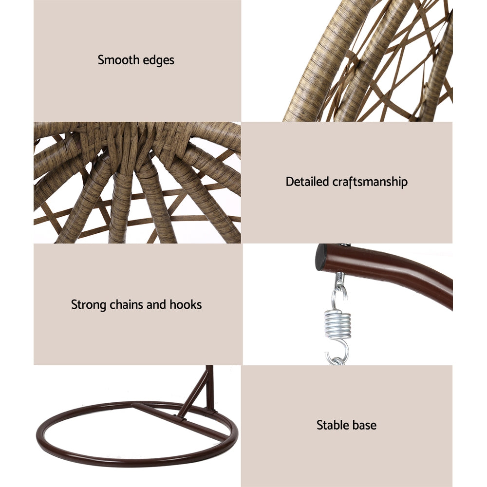 Gardeon Outdoor Egg Swing Chair Wicker Rattan Furniture Pod Stand Cushion Latte - TRENDZ