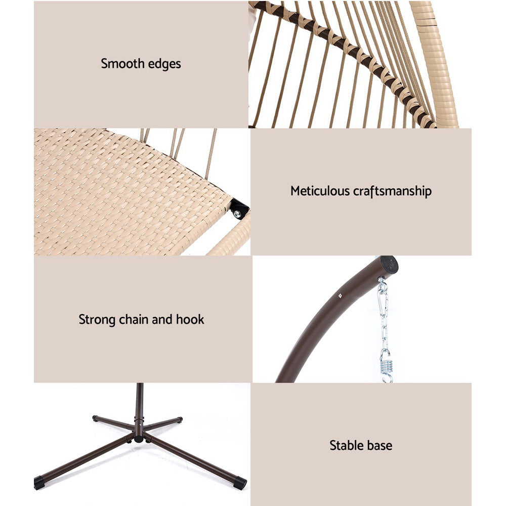 Gardeon Outdoor Egg Swing Chair Hanging Chair Wicker Rope Pod Stand Cushion Latte - TRENDZ