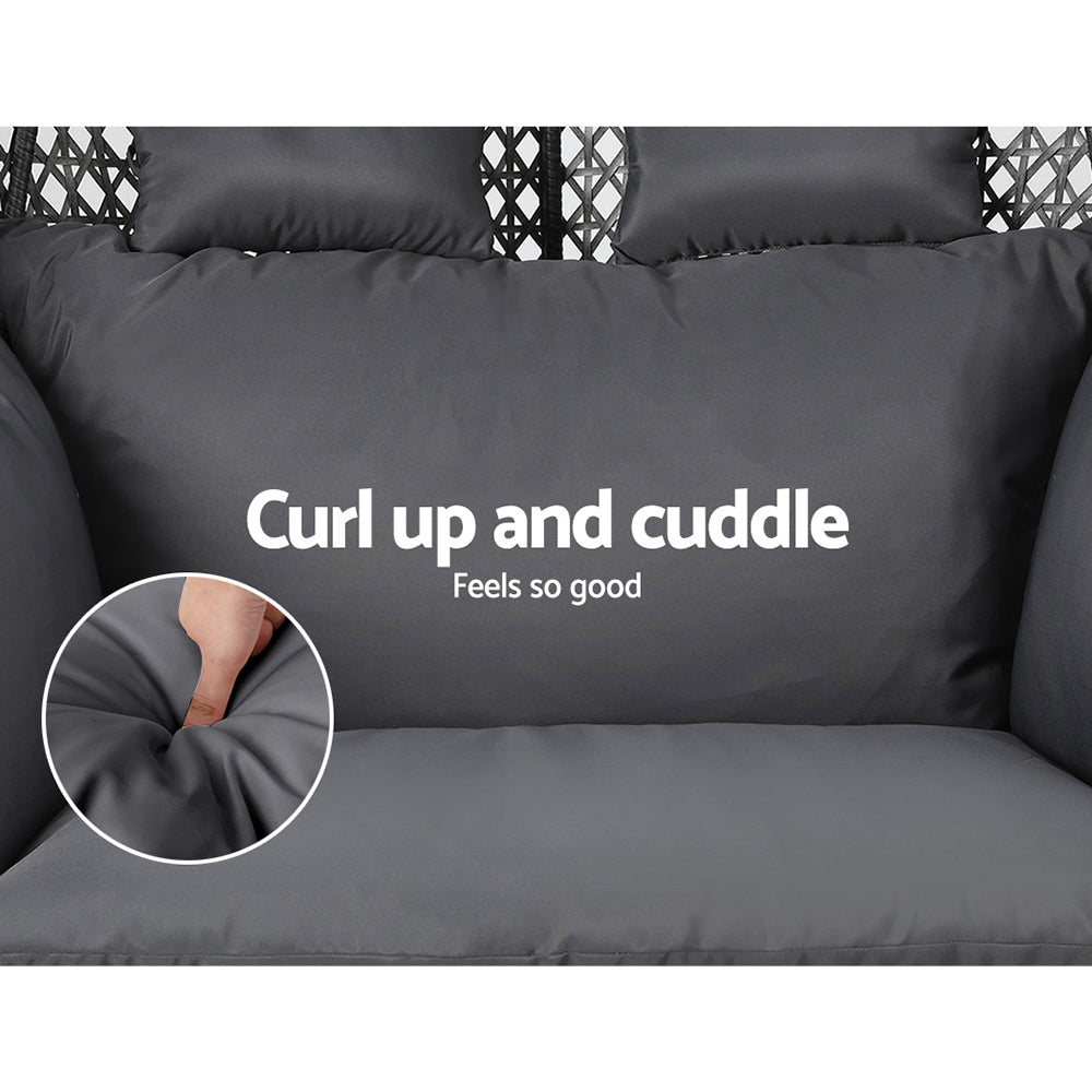 Gardeon Outdoor Egg Swing Chair Wicker Furniture Pod Stand Cushion 2 Seater Grey - TRENDZ