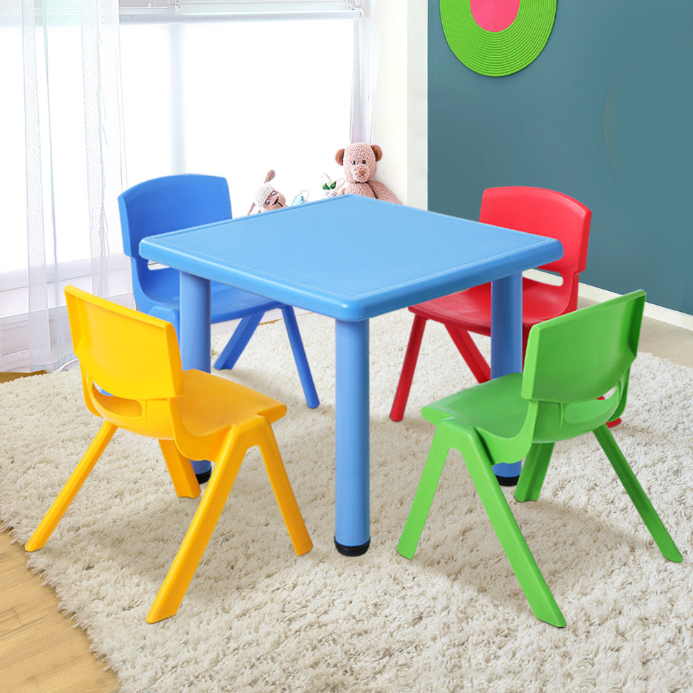 Keezi 5PCS Kids Table and Chairs Set Children Study Desk Furniture Plastic 4 Chairs - TRENDZ