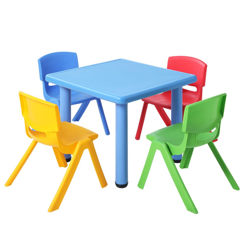 Keezi 5PCS Kids Table and Chairs Set Children Study Desk Furniture Plastic 4 Chairs - TRENDZ
