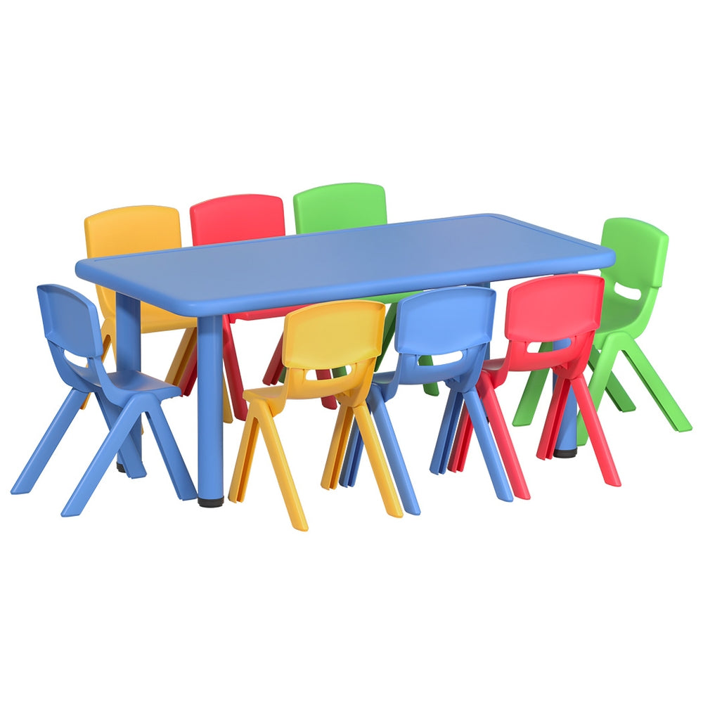 Keezi 9PCS Kids Table and Chairs Set Children Study Desk Furniture Plastic 8 Chairs - TRENDZ