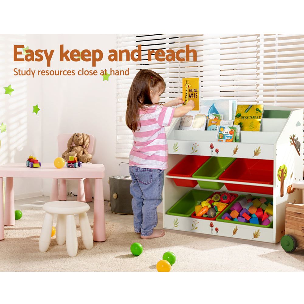 Keezi 3 Tiers Kids Bookshelf Storage Children Bookcase Toy Box Organiser Rack 6 Bins - TRENDZ