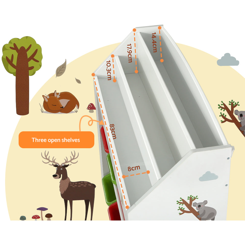 Keezi 3 Tiers Kids Bookshelf Storage Children Bookcase Toy Box Organiser Rack 6 Bins - TRENDZ