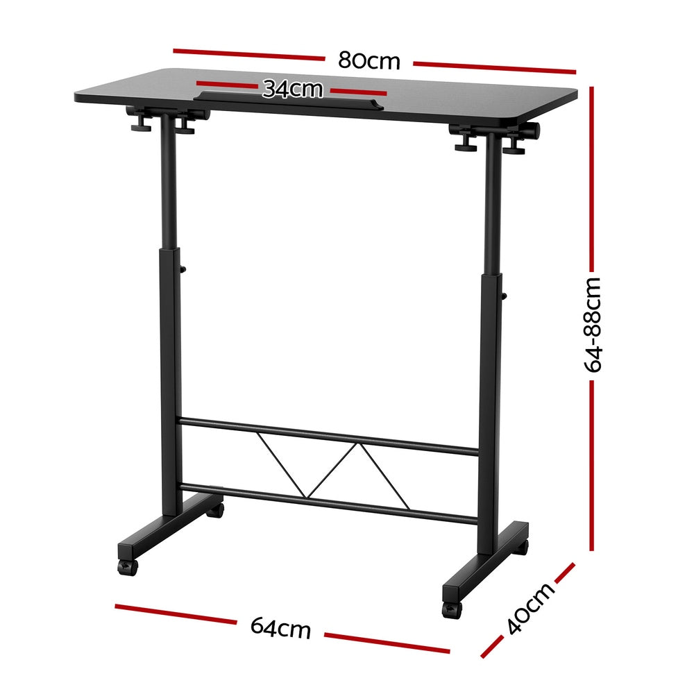 Artiss Laptop Desk Table Height Adjustable Wooden Bed Side Tables 80CM Black - TRENDZ