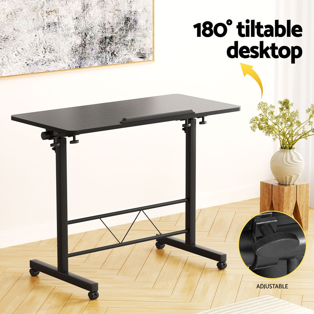 Artiss Laptop Desk Table Height Adjustable Wooden Bed Side Tables 80CM Black - TRENDZ