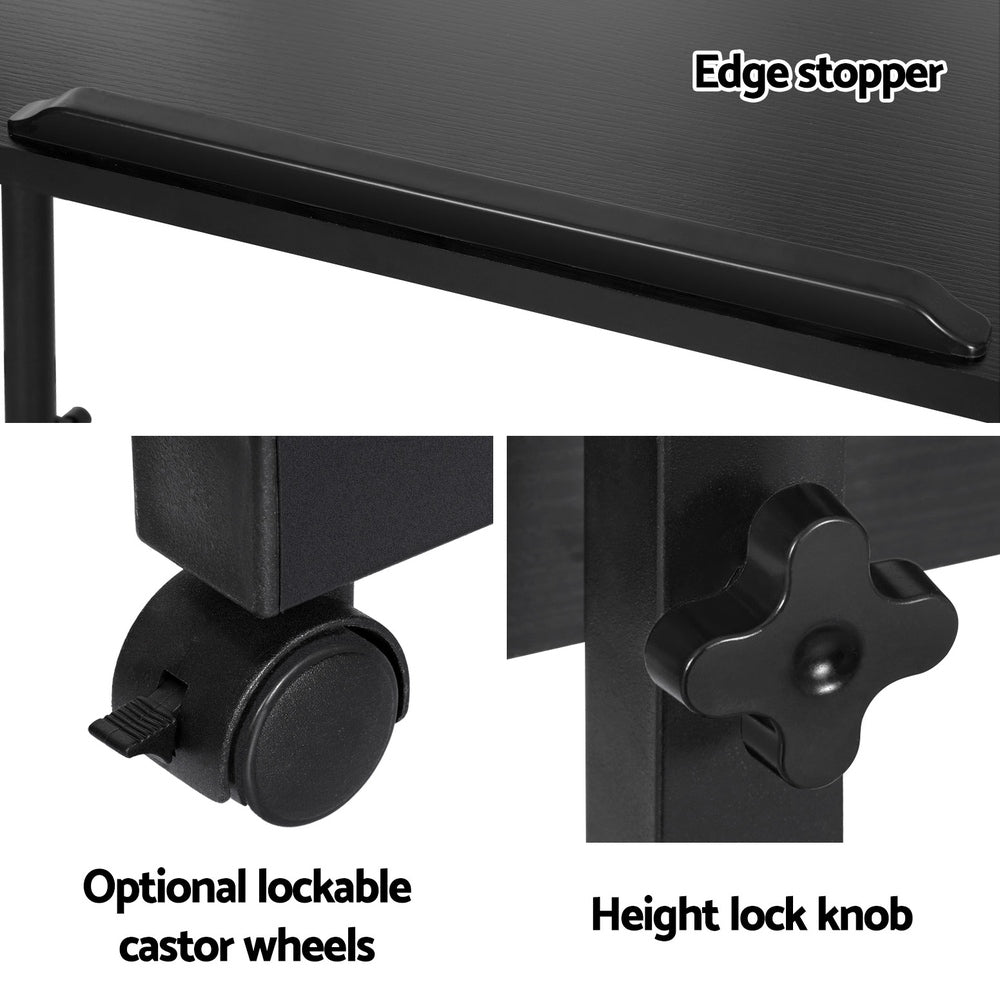 Artiss Laptop Desk Table Height Adjustable Wooden Bed Side Tables 80CM Black - TRENDZ