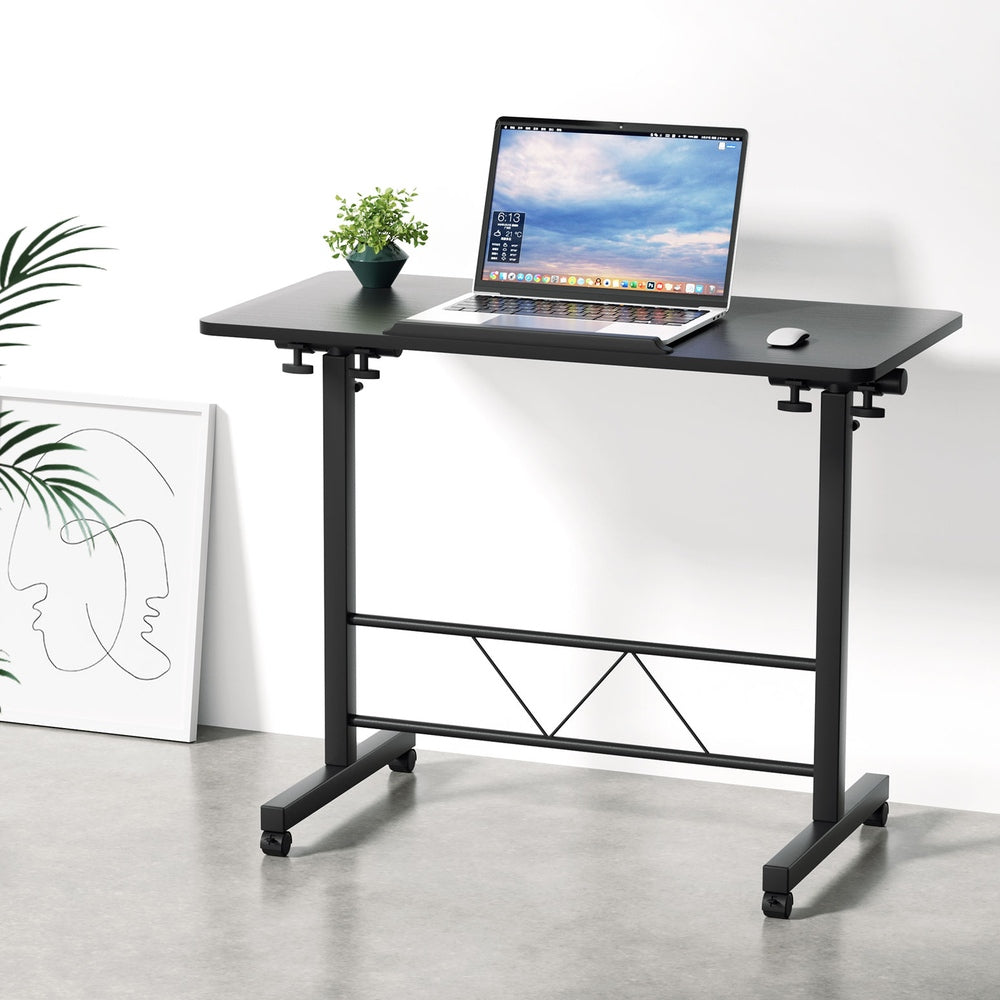 Artiss Laptop Desk Table Height Adjustable Wooden Bed Side Tables 80CM Black - TRENDZ